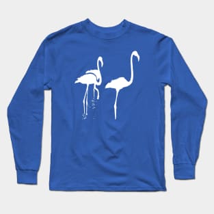 Minimalistic Three Flamingos White Silhouette Vector Art Long Sleeve T-Shirt